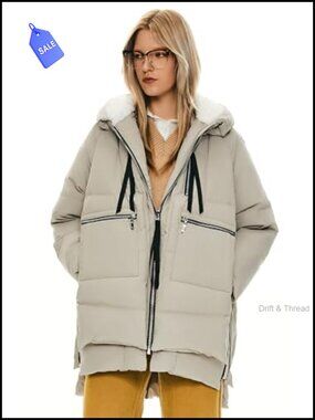 Women's Thickened Down Puffer Jacket Fleece Lined Hood Winter Coat
